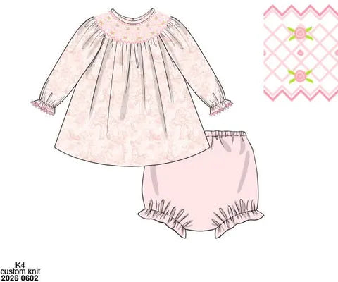 Pre Order 147: Bear Toile- Girls Knit Bloomer Set