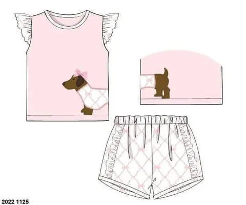 Pre Order 147: Dachshund Appliqué- Girls Knit Shortie Set