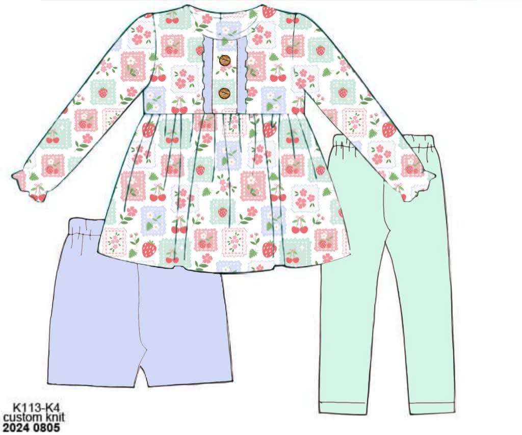 Pre Order 147: Simple 3pc Sets- Girls Fruity Patchwork Knit Set