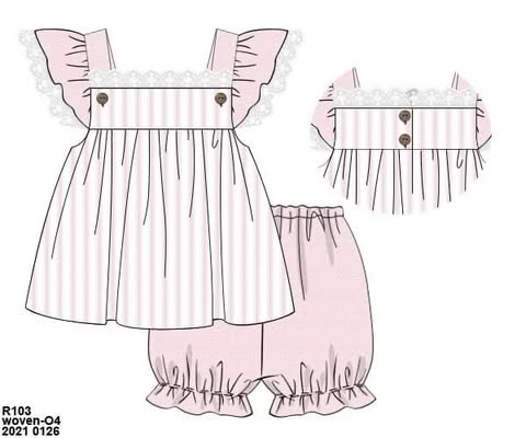 Throwback Pre Order: Girls Only- Pink Stripe Swiss Dot Bubble Short Set