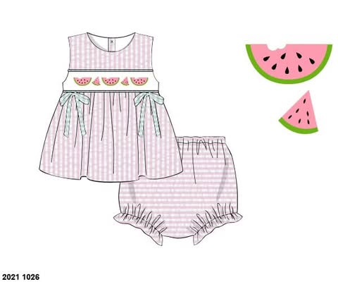 Throwback Pre Order: Girls Only- Watermelon Seersucker Bloomer Set