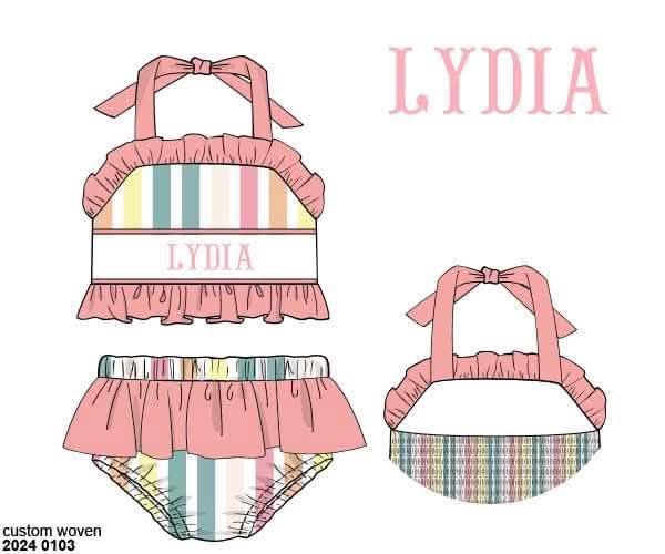 Pre Order 138: Jubilee Stripe- Girls Name Smock Woven 2pc Swim
