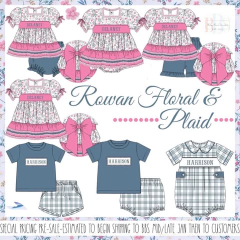 Special Pricing Presale: Rowan Floral & Plaid Name Smocks- Girls Knit Dress