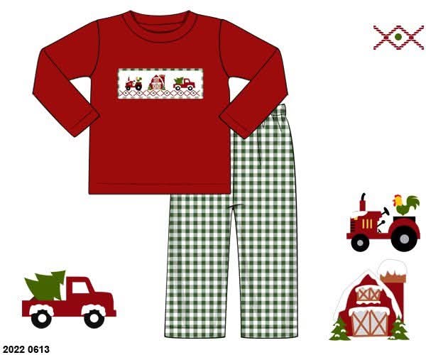 *CHRISTMAS RTS: Rerun Smocked Farm- Boys Knit Pant Set