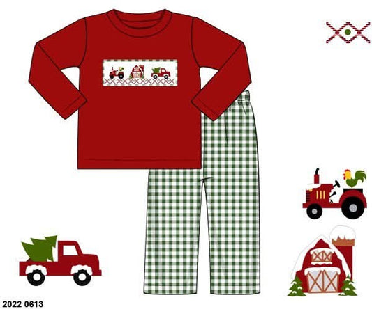 *CHRISTMAS RTS: Rerun Smocked Farm- Boys Knit Pant Set