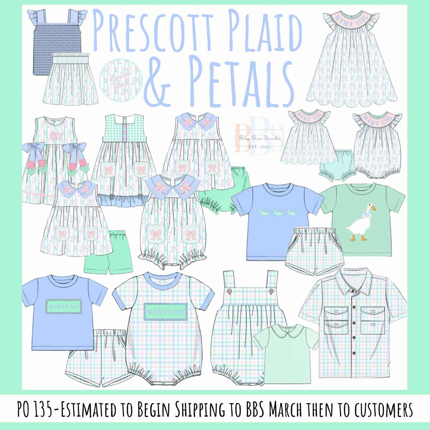 Pre Order 135: Prescott Petals & Plaid- Boys Knit Name Smock Shortie Set