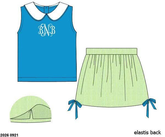 Pre Order 150: Tiki Teal & Lime- Girls Skort Set