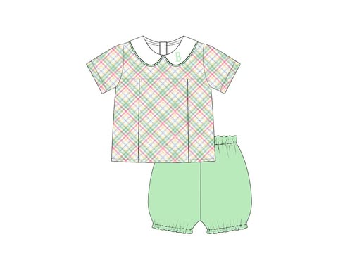 Special Pricing Presale: Tabby's Tulips & Trevor Plaid- Boys Woven Bubble Short Set