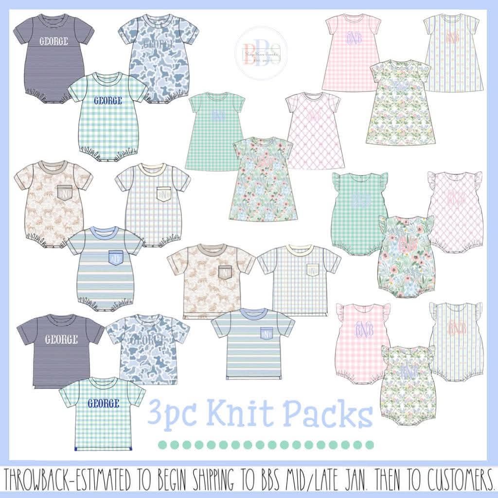 Special Pricing Presale: 3pc Knit Pack- Boys August Gingham, Navy Stripe, Blue Camo Shirts