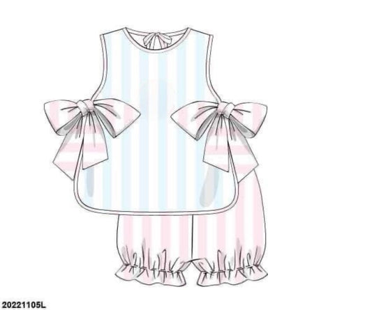 RTS: Pastel Stripes- Girls Woven Bubble Short Set