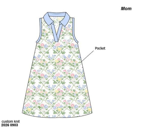 Pre Order 149: Mary-Keene Floral & Stripes- Mom/Mini Knit Dress
