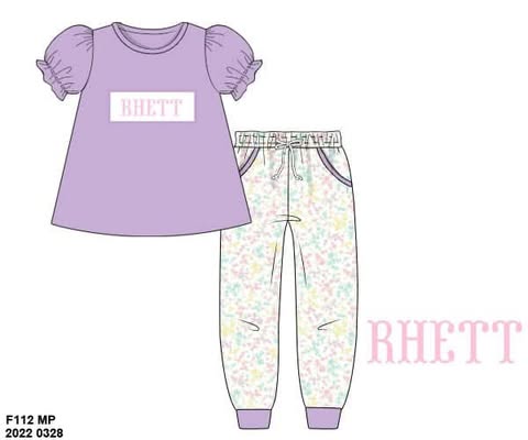 Pre Order 149: Everyday Name Smocks- Girls Lavender & Floral Knit Jogger Set