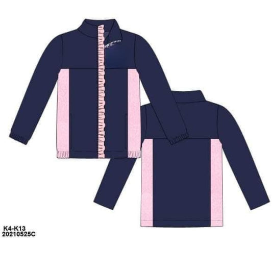 RTS: Fleece Jackets- Girls Navy & Pink Zipper Fleece