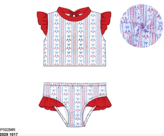 RTS: Liberty Belle- Girls 2pc Rash Guard Swim (No Monogram)