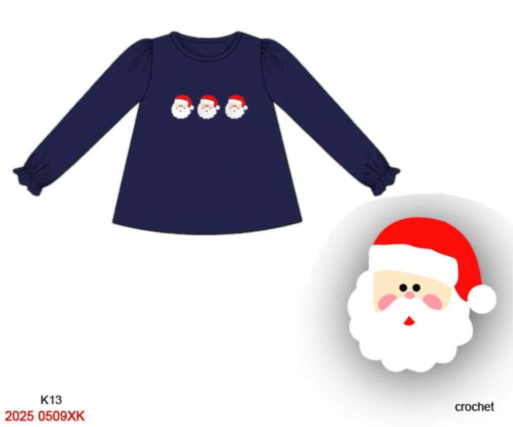 RTS: Christmas Shirt Only- Girls Crochet Santa Shirt