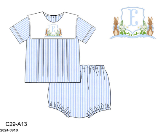 RTS: Bunny Crest- Boys Woven Diaper Set "E"