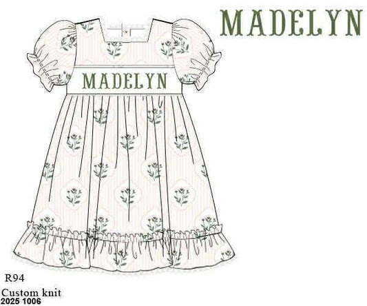 Pre Order 135: Sweet Pea- Girls Knit Name Smock Dress