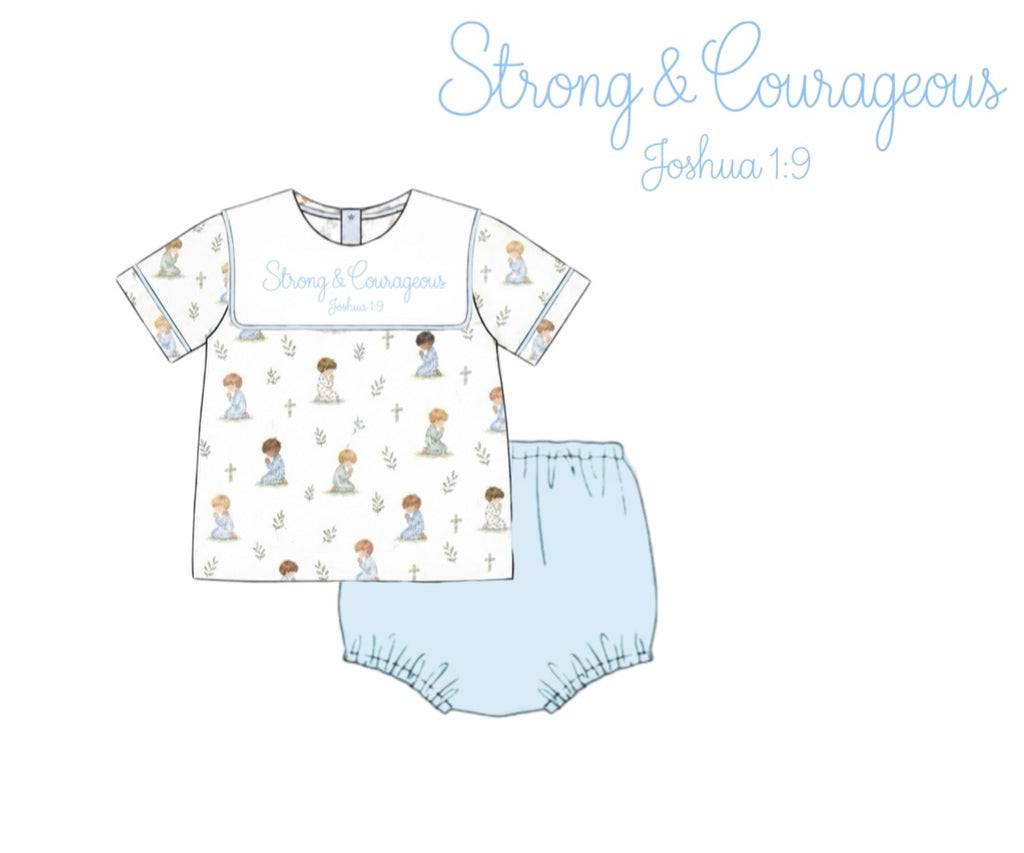 Pre Order 151: Little Hands, Big Prayers- Boys Knit Diaper Set