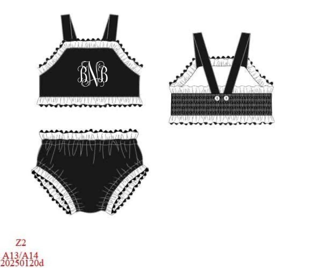 Pre Order 138: Black & White Swim- Girls 2pc Sleeveless Swim