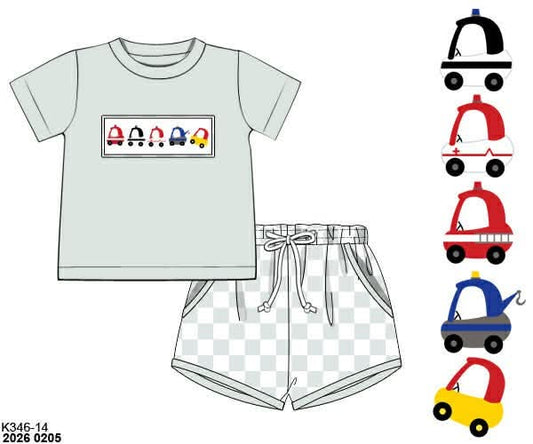 Pre Order 141: Boys Only- Smocked Cozy Coupe Shortie Set