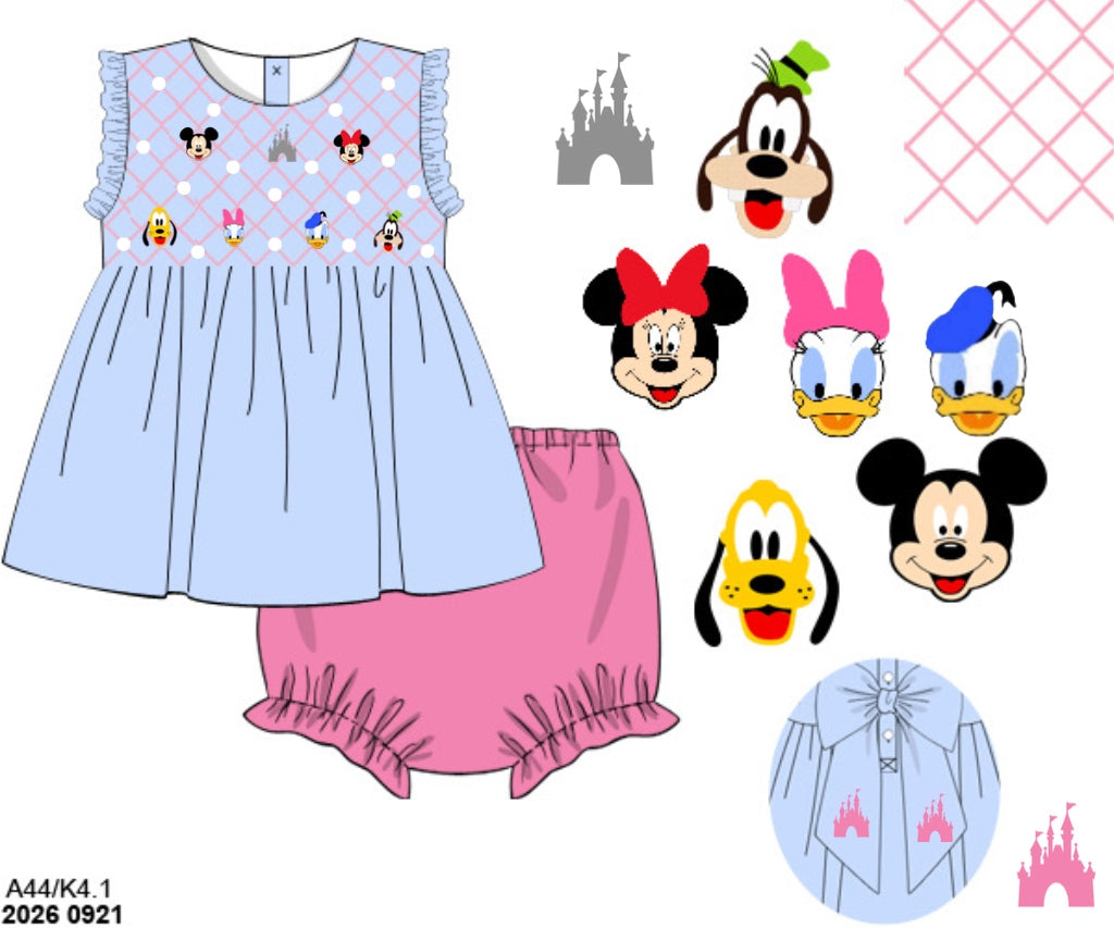 Pre Order 151: Geo Main Street- Girls Smocked Knit Bloomer Set