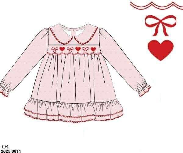Pre Order 132: Valentine Shirt Only- Girls Collared Smocked Bow Shirt