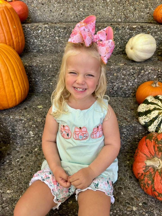 RTS: Finlee Pumpkins- Girls Knit Appliqué Bubble Short Set