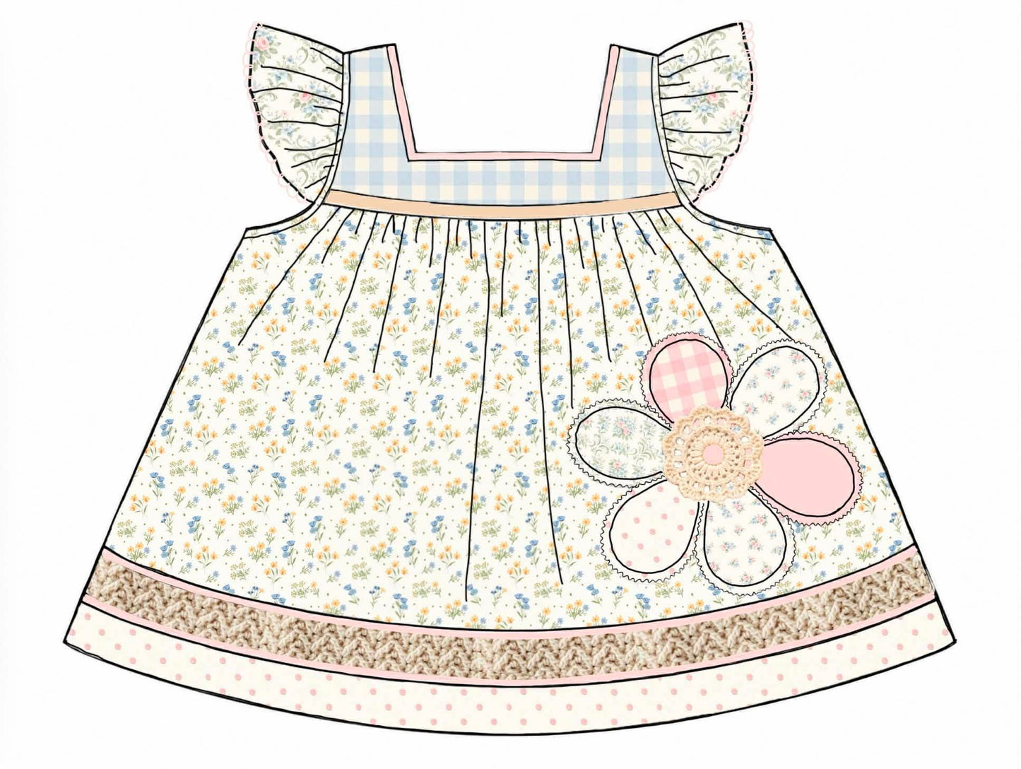 Honey 3: Homestead- Flowers: Girls Woven Applique Top