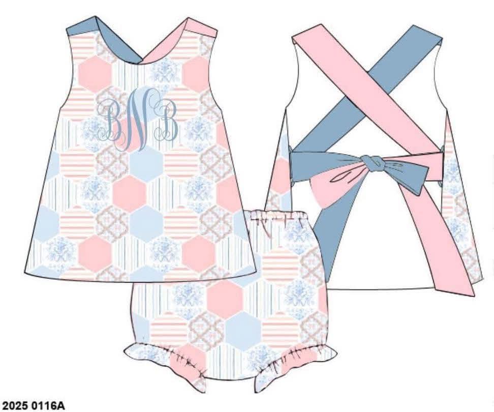 Pre Order 147: Rep Request- Girls Palmer Patchwork Woven Bloomer Set