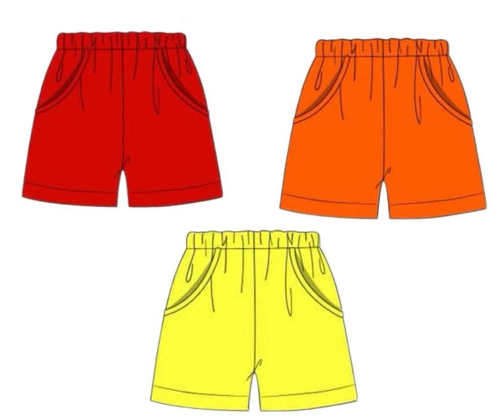 Pre Order 149: Boys Knit Bottoms- 3pc Traditional Short Pack (Red, Orange, Yellow)