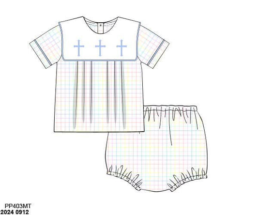Special Pricing 2.0: Pink & Blue Cross- Boys Woven Diaper Set