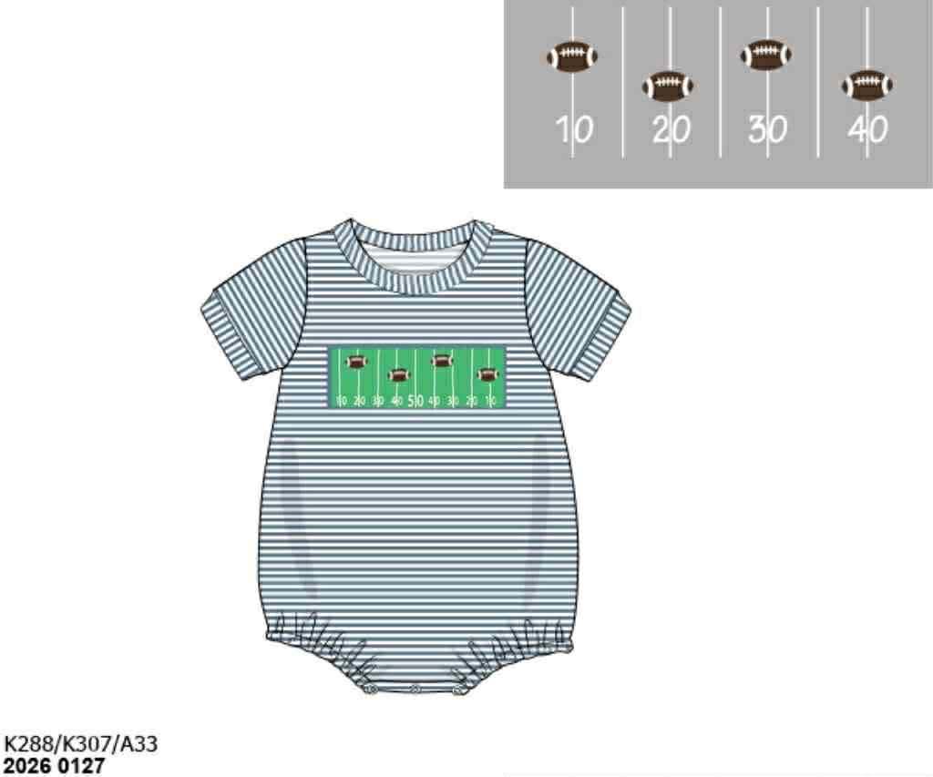 RTS: First & Ten- Boys Smocked Knit Bubble