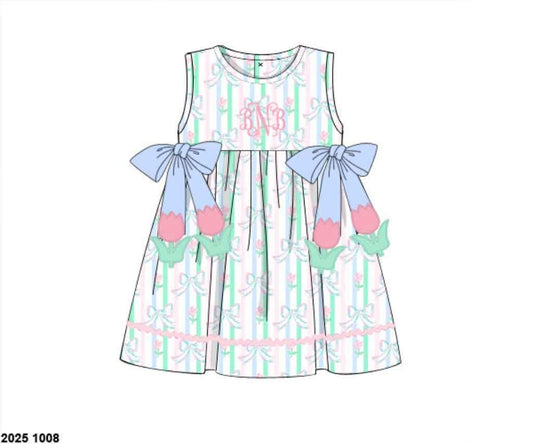 Pre Order 135: Prescott Petals & Plaid- Girls Appliqué Tulip Tie Dress