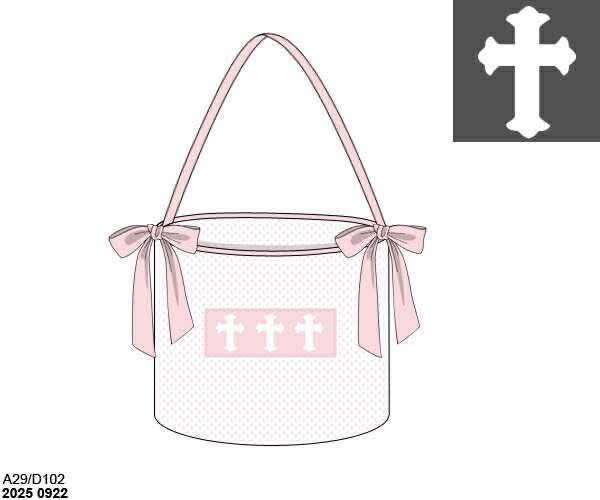Pre Order 148: Bitty Dot Crosses- Pink Smocked Basket
