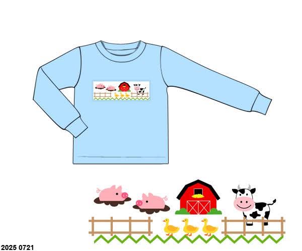 RTS: Boys Only- Farm Smocked Shirt