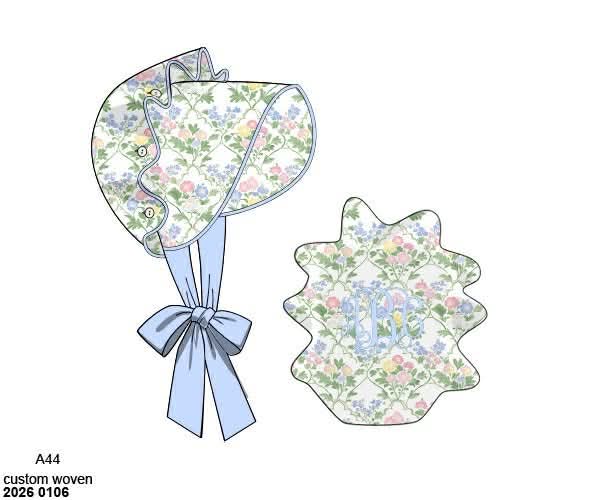 Pre Order 138: Mary-Keene Floral & Stripe- Woven Bonnet