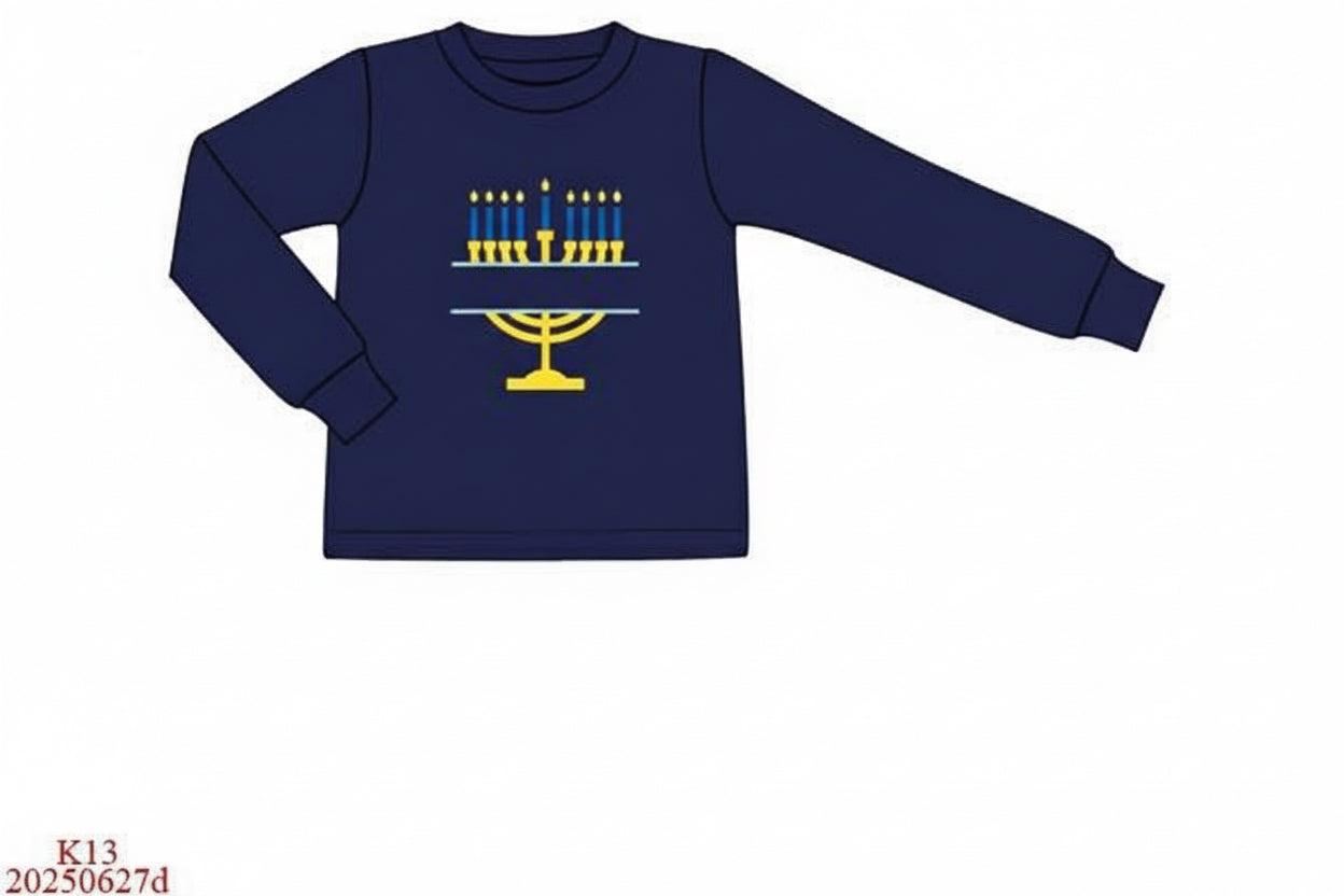 RTS: Hanukkah- Boys Menorah Appliqué Shirt