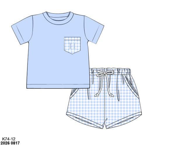 Pre Order 148: Izzy Floral & Blue Gingham- Boys Knit Shortie Set