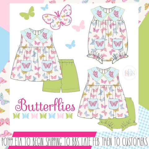 Pre Order 149: Butterflies- Girls Knit Bloomer Set