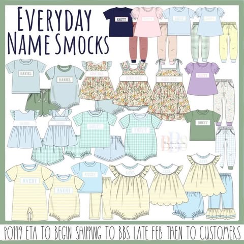 Pre Order 149: Everyday Name Smocks- Boys Asher Blue & Mint Gingham Knit Bubble