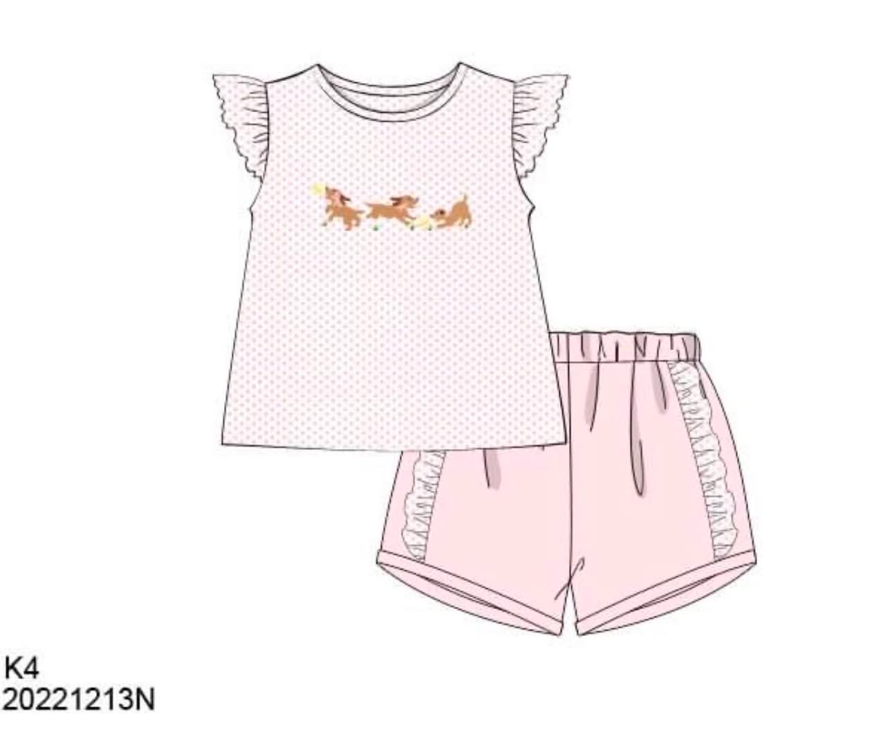 Throwback Pre Order: Puppy Paws- Girls Knit Shortie Set