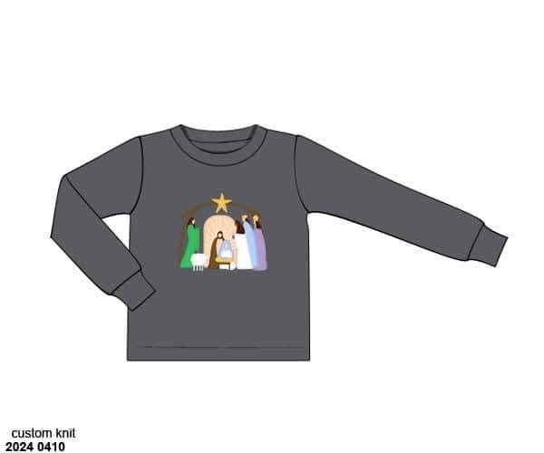 RTS: Christmas Shirt Only- Boys Nativity Appliqué Shirt