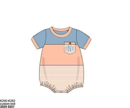 Pre Order 136: Peach Stripe & Floral- Boys Knit Bubble