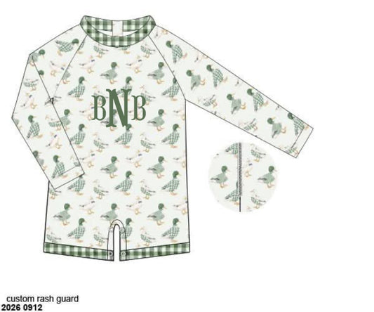 Pre Order 150: Gingham Mallards- Boys 1pc Rashguard Swim