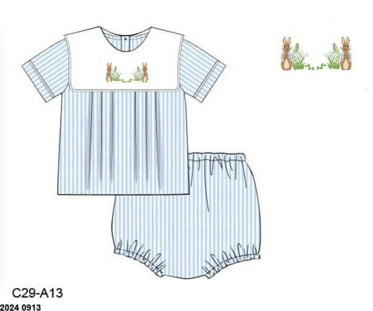 RTS: Bunny Crest- Boys Woven Diaper Set (No Monogram)