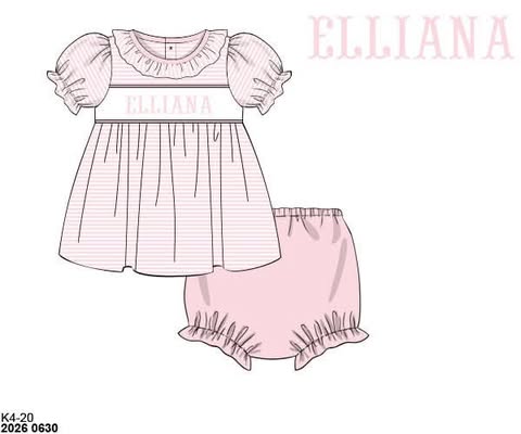 Pre Order 152: Pink & Blue Name Smocks- Girls Knit Bloomer Set