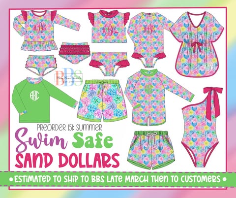 Pre Order 151: Swim Safe Sand Dollars- Girls 2pc Long Sleeve Rashguard Swim