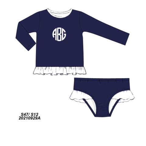 Pre Order 152: Classic Navy Swim- Girls 2pc Long Sleeve Rashguard Swim