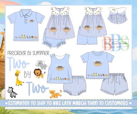 Pre Order 151: Two By Two- Boys Embroidered Diaper Set