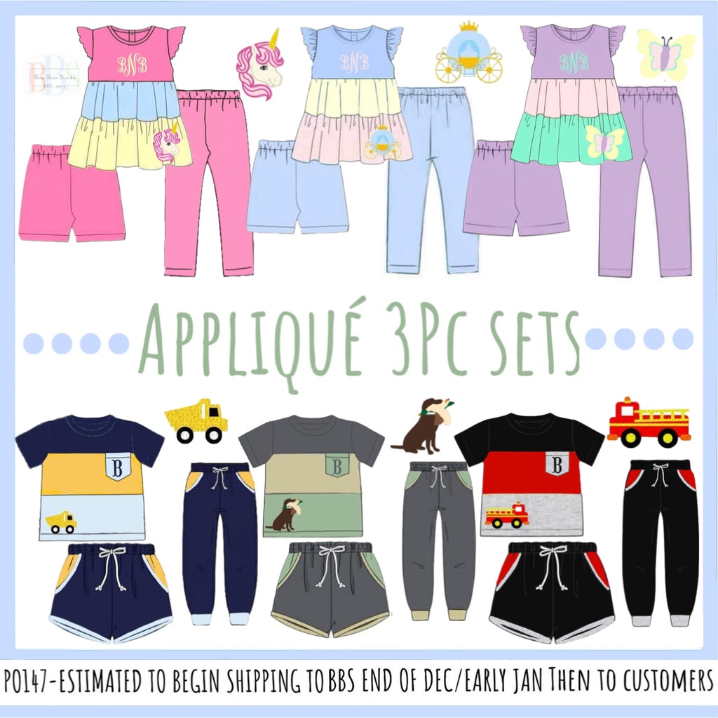 Pre Order 147: Appliqué 3pc Sets- Boys Dump Truck Set